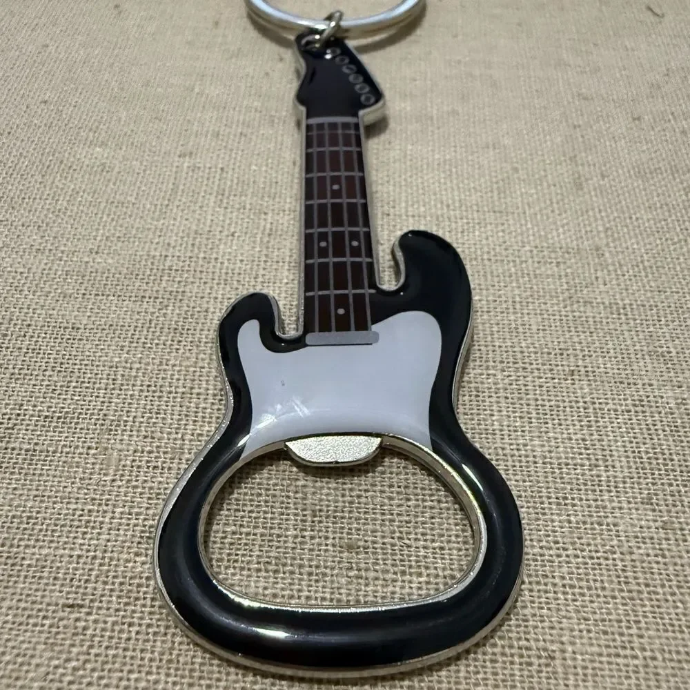 Electric Guitar Keychain Bottle Opener – Rock Music Lover Gift in Black & Silver